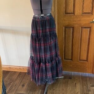 Tartan Plaid Tulle Maxi Skirt size L